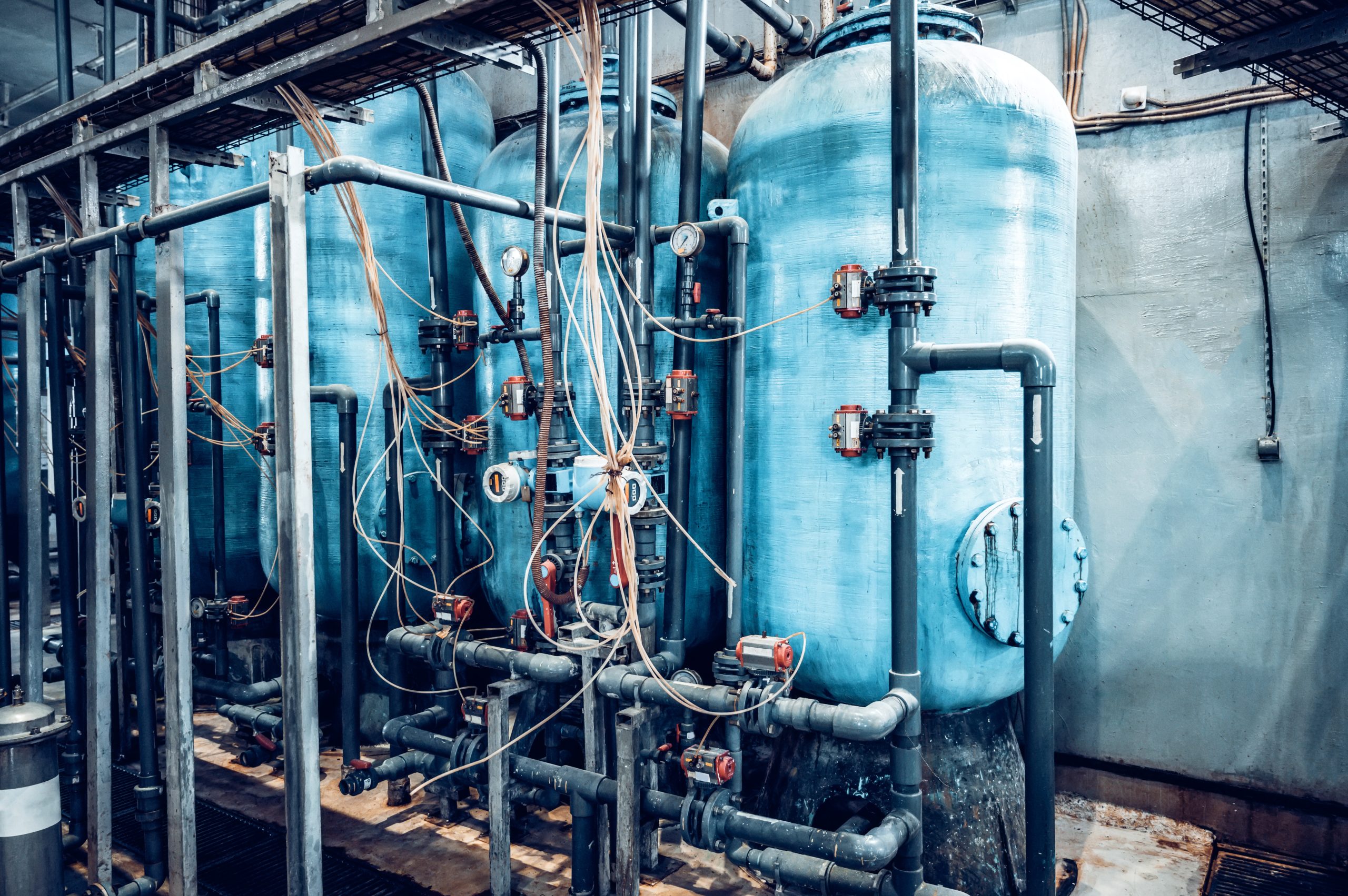 Water purification filter equipment in plant workshop